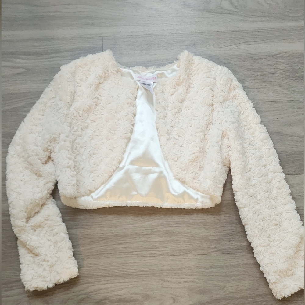 Bonnie Jean Girls Cream Faux Fur Short Cardigan Size XL
